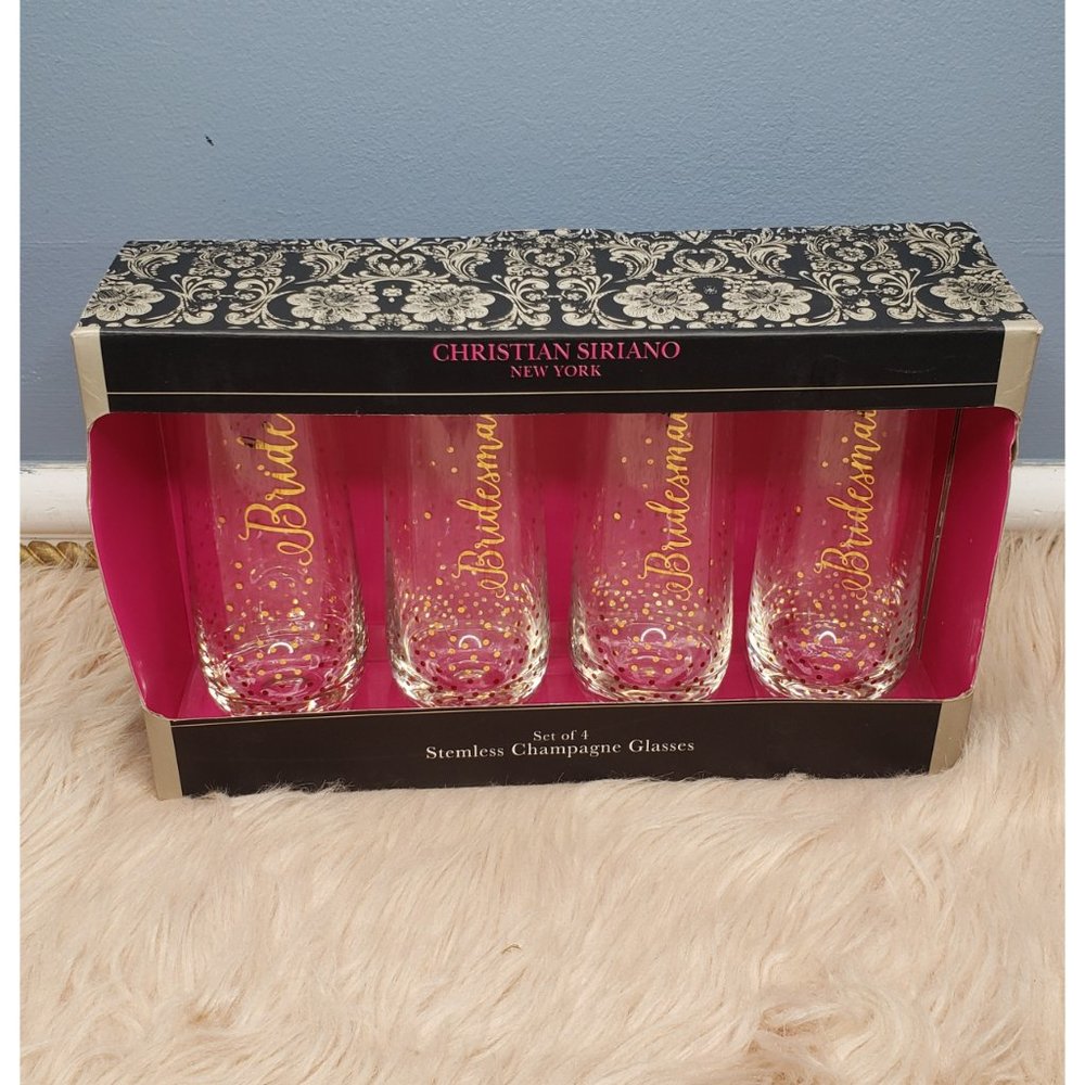 NIB BRIDE & BRIDESMAID STEMLESS CHAMPAGNE SET OF 4
